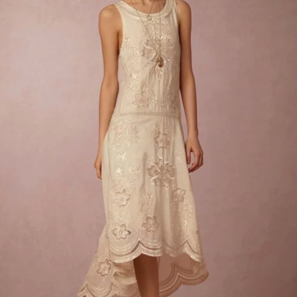 BHLDN Cora embroidered dress medium shades of ivory